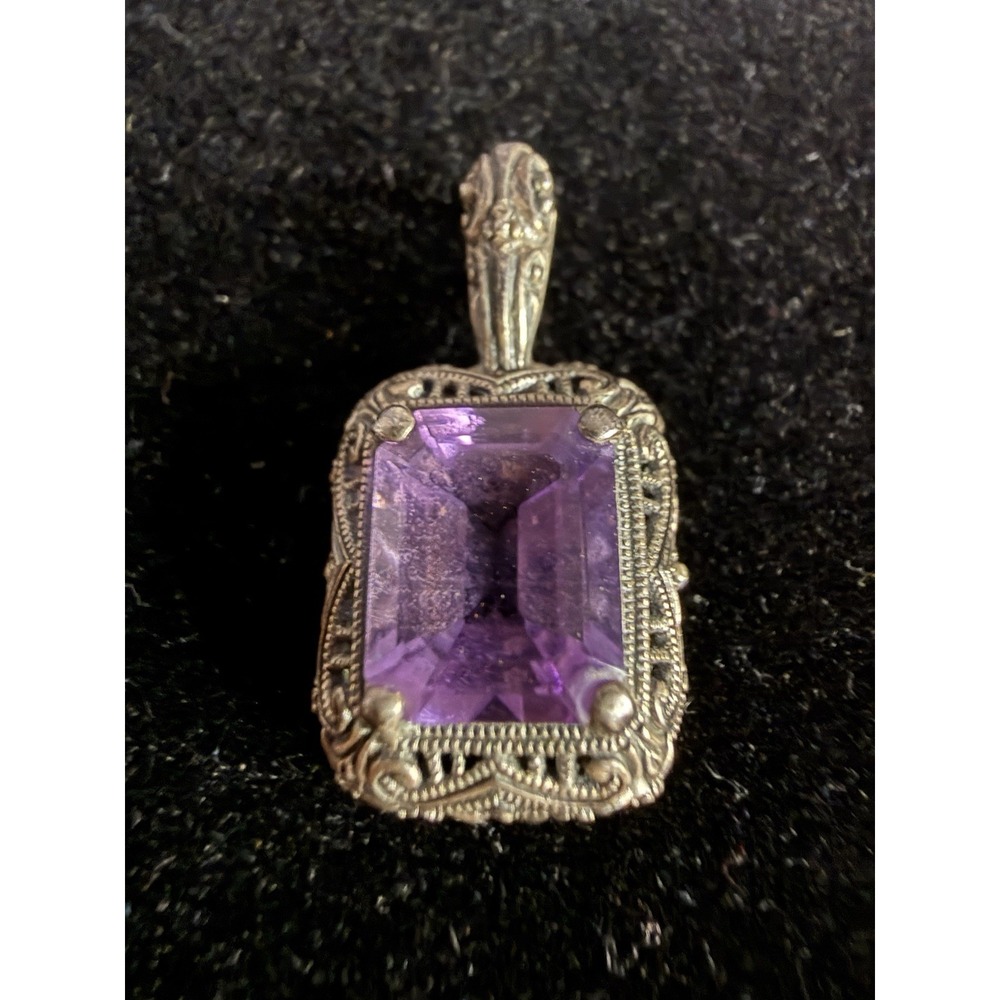 CNA Amethyst filigree signed sterling silver vintage pendant Thailand